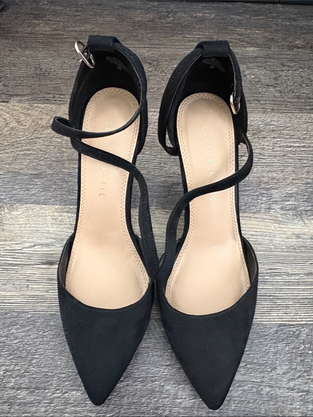 Kelly & Katie Black Pointed Ankle-Strap Heels